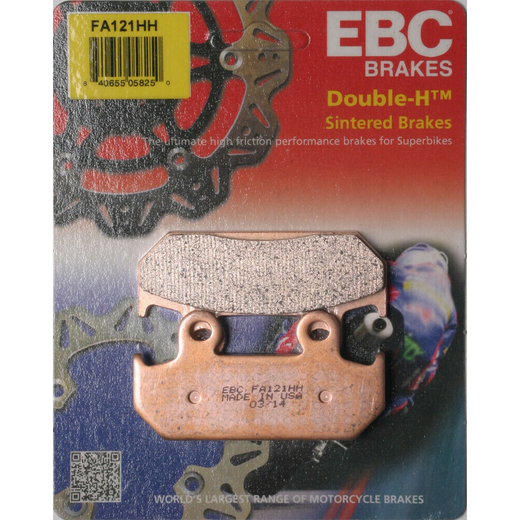 EBC Brakes HH Sintered Motorcycle Brake Pad FA121HH with metal backing plate and friction surface for enhanced stopping power