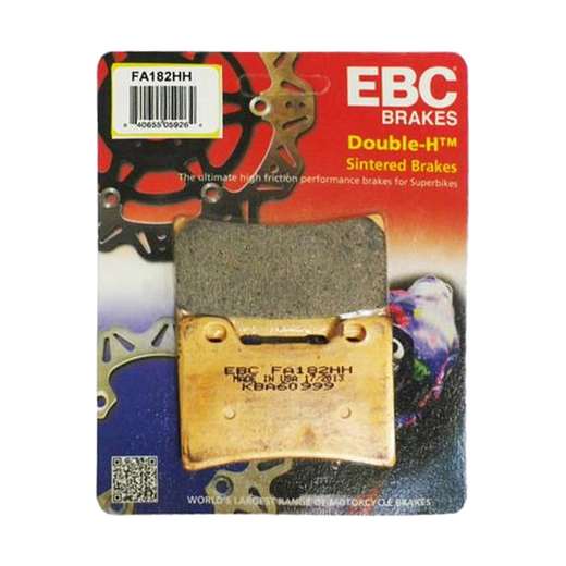 EBC Brakes HH Sintered Motorcycle Brake Pad FA182HH with metal backing plate and friction surface for enhanced braking performance.