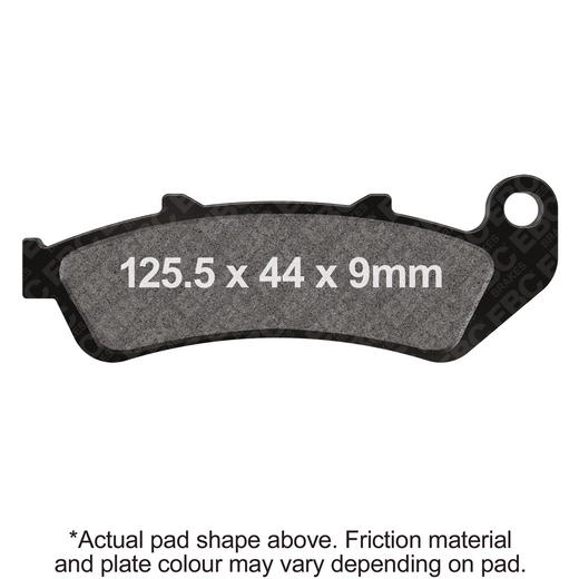 EBC Brakes HH Sintered Brake Pad for motorcycles, showing the black metal surface with detailed grooves and branding markings.
