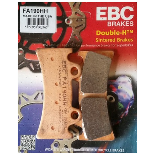 EBC Brakes HH Sintered Brake Pad for motorcycles, showing the black sintered metal surface and brake pad shape.