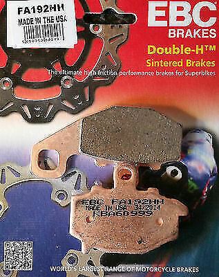 EBC Brakes HH Sintered Motorcycle Brake Pad FA192HH showing metal backing and friction surface for high-performance stopping.