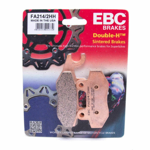 EBC Brakes Motorcycle HH Sintered Brake Pad FA214/2HH showing metallic, high-performance brake pad with detailed friction surface.