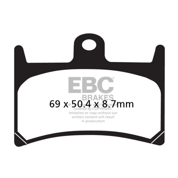EBC Brakes HH Sintered Brake Pad for motorcycles, featuring metal-backed design with friction surface for high-performance braking.