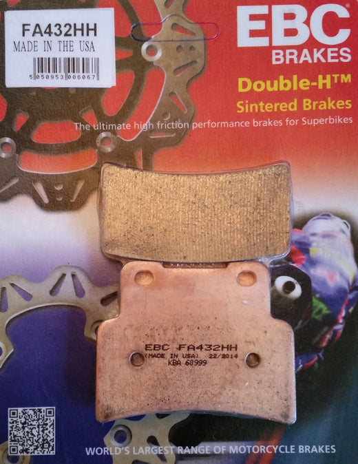 EBC Brakes HH Sintered Motorcycle Brake Pad FA432HH with metal backing plate and friction surface for superior stopping power