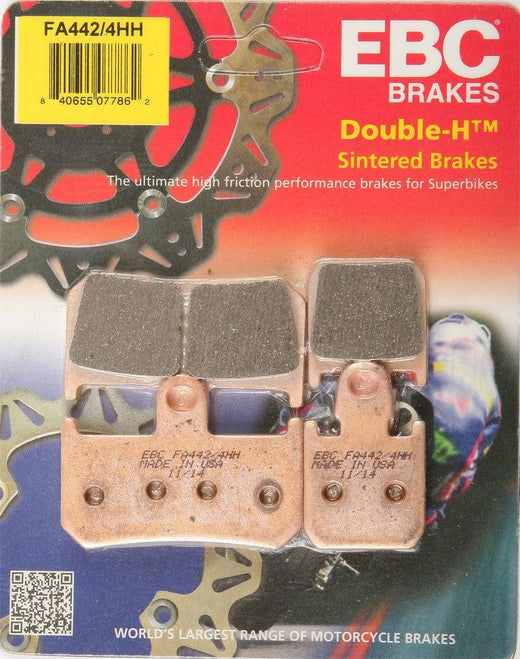 EBC Brakes motorcycle HH Sintered Brake Pad FA442/4HH showing the durable brake pad with metal backing plate