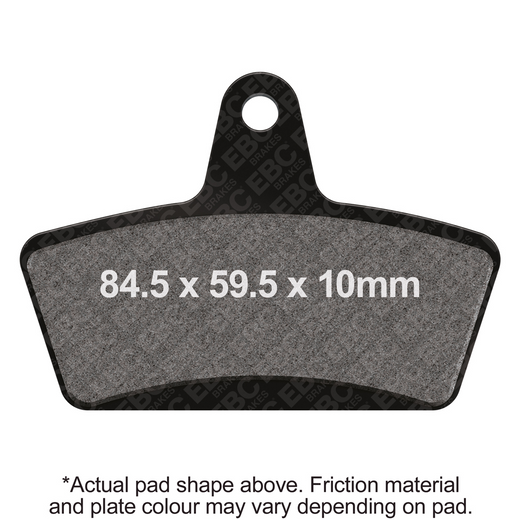 EBC Brakes HH Sintered Motorcycle Brake Pad FA623HH showing black metal backing and friction surface for high-performance braking.