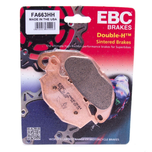 EBC Brakes Motorcycle HH Sintered Brake Pad FA663HH showing the durable, high-performance brake pad with EBC branding.