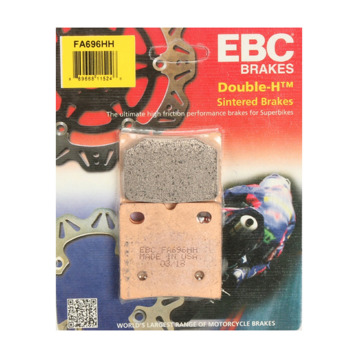 EBC Brakes HH Sintered Motorcycle Brake Pad FA696HH with metal backing and friction surface for enhanced braking performance