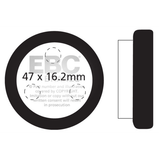 EBC Brakes Motorcycle Organic Brake Pad FA021 showing the black, semi-metallic pad with mounting hardware on a plain background.