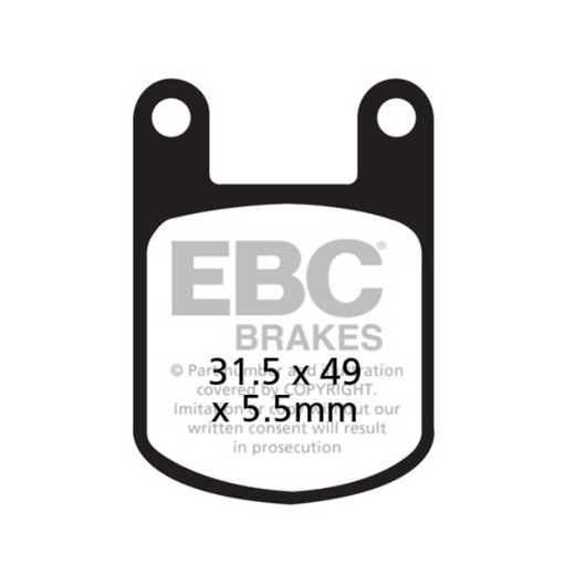 EBC Brakes Organic Motorcycle Brake Pad FA050 showing the black organic brake pad with metal backing plate.