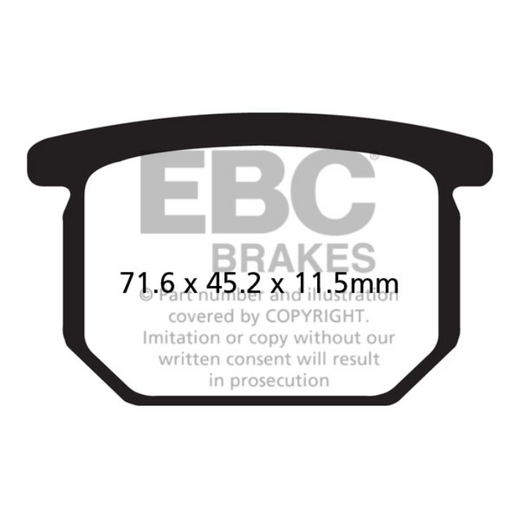 EBC Brakes motorcycle organic brake pad FA065 with metal backing plate, showing the pad's textured friction surface.