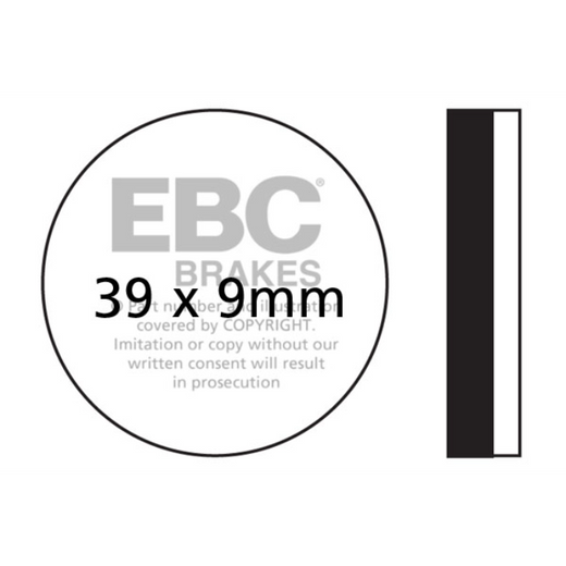 EBC Brakes motorcycle organic brake pad FA100 with metal backing plate and friction surface for effective stopping power.