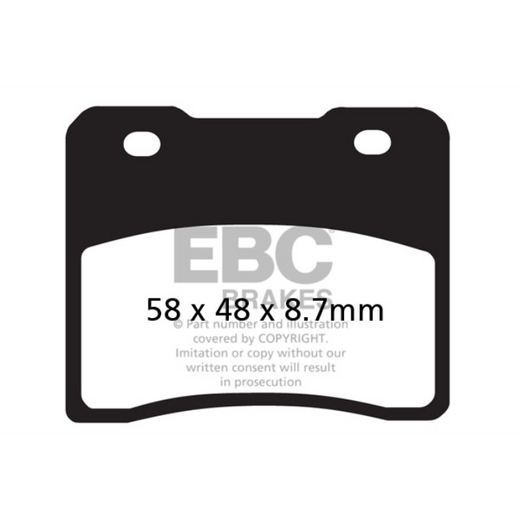 EBC Brakes Organic Motorcycle Brake Pad FA102 showing the black friction material and metal backing plate.