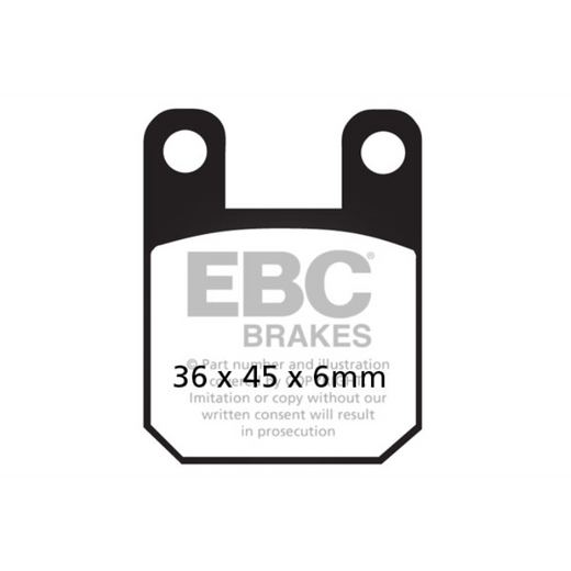 EBC Brakes organic motorcycle brake pad FA115 with textured friction surface and metal backing plate installed on a motorcycle wheel.