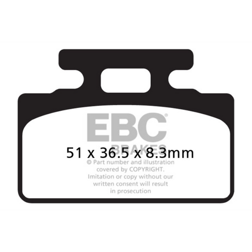 EBC Brakes Organic Motorcycle Brake Pad FA151 showing black brake pad with metal backing plate and EBC branding