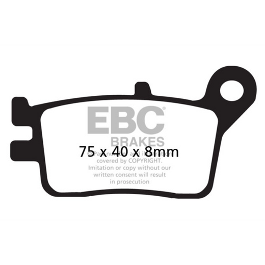 EBC Brakes Organic Motorcycle Brake Pad FA153 shown on a motorcycle brake caliper with a close-up view of the pad material.