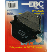 EBC Brakes Organic Motorcycle Brake Pad FA200 showing the grey, friction material and metal backing plate.