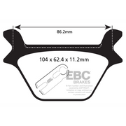 EBC Brakes motorcycle organic brake pad FA200 installed on a motorcycle brake caliper, highlighting the pad's material and design.