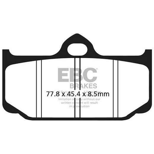 EBC Brakes organic motorcycle brake pad FA211 showing the black friction material and metal backing plate.