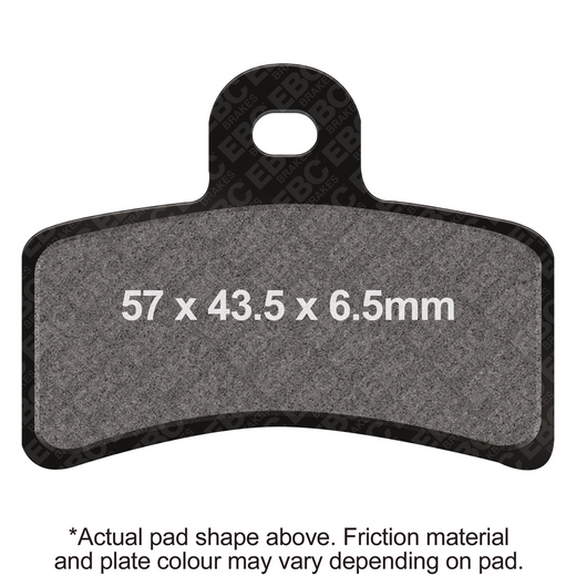 EBC Brakes Organic Motorcycle Brake Pad FA291 showing the black brake pad with mounting hardware and packaging details.