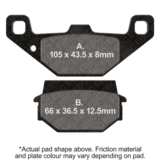 EBC Brakes Motorcycle Organic Brake Pad FA297 showing black friction material and metal backing plate for reliable stopping power.