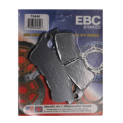 EBC Brakes organic motorcycle brake pad FA640 shown with black friction surface and metal backing plate for effective stopping power.