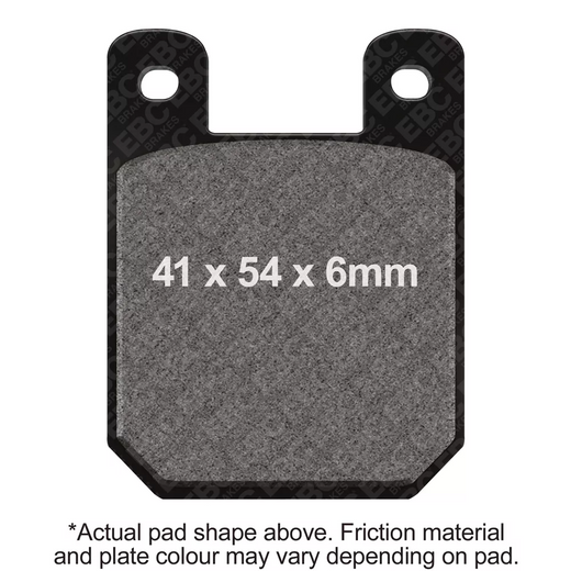 EBC Brakes Organic Motorcycle Brake Pad FA665 with green friction material and metal backing plate, designed for motorcycle braking systems.