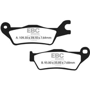 EBC Brakes motorcycle organic brake pad FA715 showing the brake pad with friction material and mounting hardware.