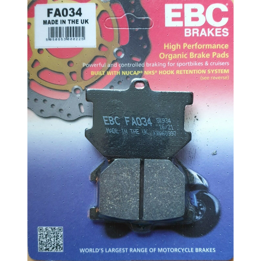 EBC Off Road Motorcycle Semi-Sintered Brake Pad FA034V installed on motorcycle brake caliper.