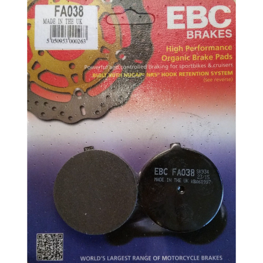 EBC Brakes off-road motorcycle semi-sintered brake pad FA038V with metal backing and friction surface for off-road riding.