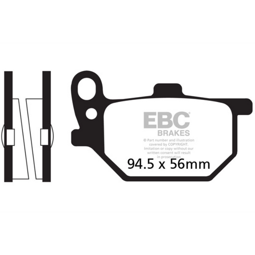 EBC Off Road Motorcycle Semi-Sintered Brake Pad FA041V installed on a motorcycle brake caliper, showing the pad's semi-sintered surface.