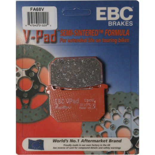 EBC Brakes off-road motorcycle semi-sintered brake pad FA068V with metal backing and textured friction surface.