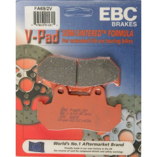 EBC Off Road Motorcycle Semi-Sintered Brake Pad FA069/2V shown on bike, durable brake pad designed for off-road motorcycle braking.
