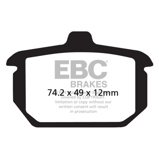 EBC Off Road Motorcycle Semi-Sintered Brake Pad FA078V shown with metal backing and brake material for off-road motorcycle braking.