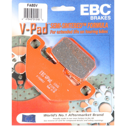 EBC Off Road Motorcycle Semi-Sintered Brake Pad FA085V showing black metallic surface and brake pad design.