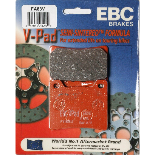 EBC Off Road Motorcycle Semi-Sintered Brake Pad FA088V showing the brake pad with metal backing and friction surface
