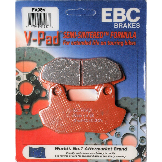 EBC Off Road Motorcycle semi-sintered brake pad FA090V with metal backing plate and friction surface for off-road riding.