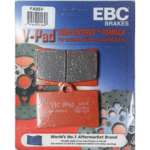 EBC Off Road Motorcycle Semi-Sintered Brake Pad FA095V with metal backing and friction surface for off-road braking performance