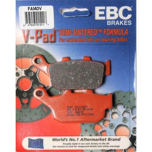 EBC Brakes off-road motorcycle semi-sintered brake pad FA140V showing the brake pad with metal backing and friction material.