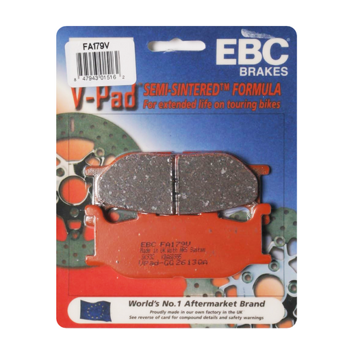 EBC Off Road Motorcycle Semi-Sintered Brake Pad FA179V shown in a close-up image with detailed brake pad surface.