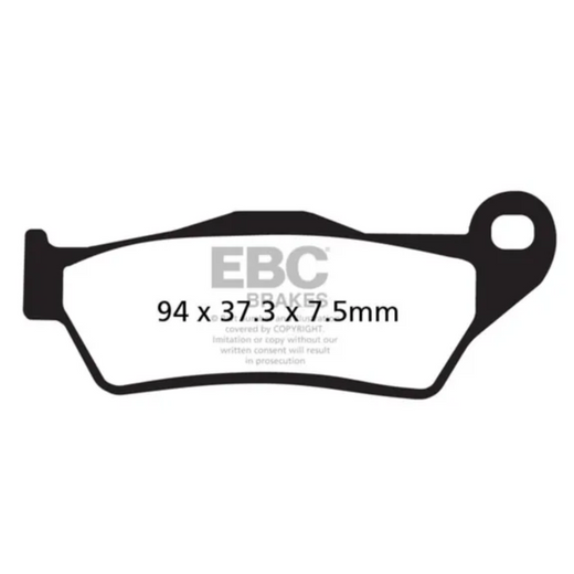 EBC Off Road Motorcycles semi-sintered brake pad FA181V shown with textured friction surface and metal backing plate.