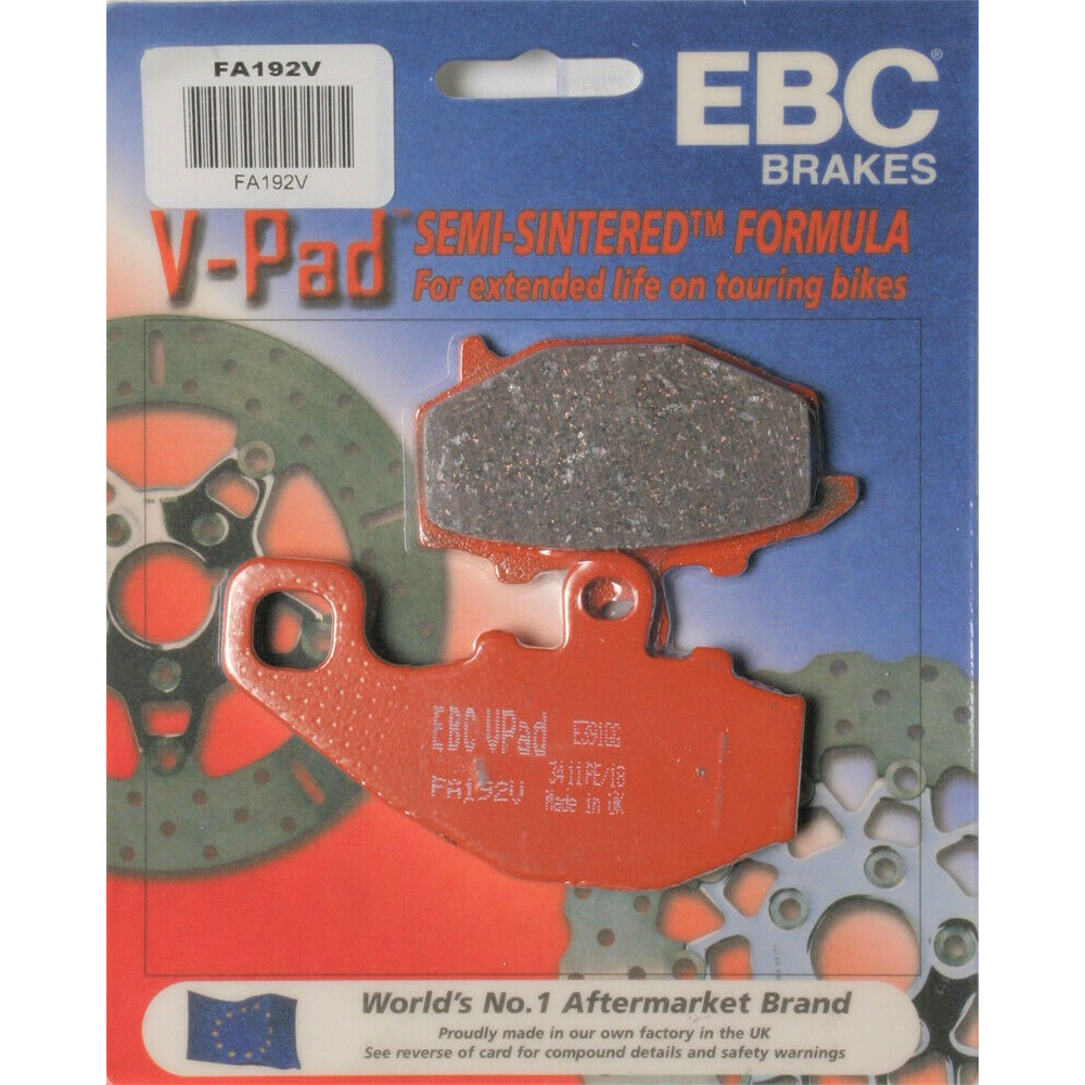 EBC off-road motorcycle semi-sintered brake pad FA192V showing metal backing and brake surface for off-road motorcycle braking.