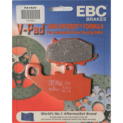EBC Off Road Motorcycle Semi-Sintered Brake Pad FA192V with black friction surface and metal backing plate for off-road braking.