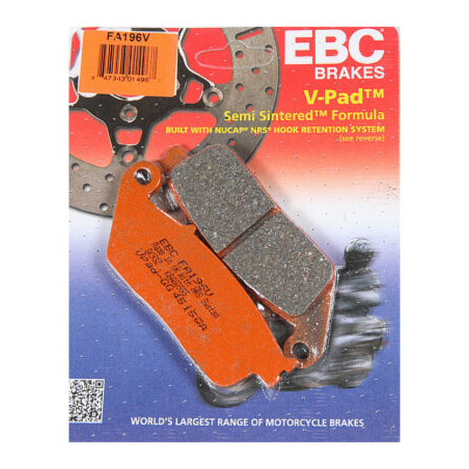 EBC Brakes Off-Road Motorcycle Semi-Sintered Brake Pad FA196V showing the black semi-sintered brake pad with metal backing plate