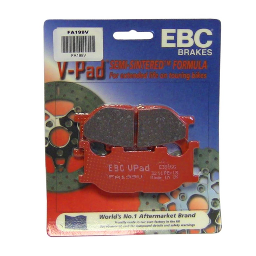 EBC Off Road Motorcycle Semi-Sintered Brake Pad FA199V shown with detailed friction surface and metal backing plate.
