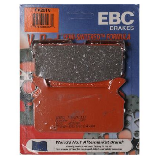 EBC Brakes off-road motorcycle semi-sintered brake pad FA201V with metal backing and friction surface for off-road riding.