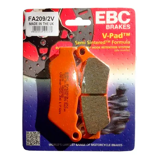 EBC Off Road Motorcycle Semi-Sintered Brake Pad FA209/2V installed on motorcycle brake caliper.
