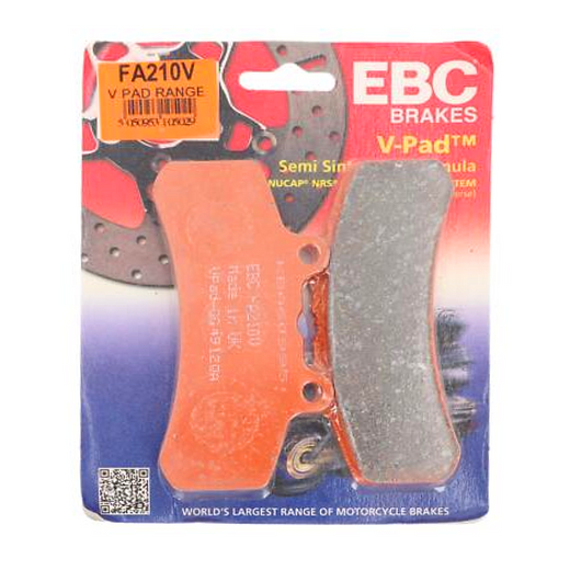 EBC Off Road Motorcycle Semi-Sintered Brake Pad FA210V showing black brake pad with metal backing plate for off-road riding.