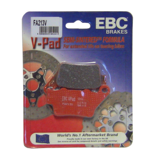 EBC Off Road Motorcycle Semi-Sintered Brake Pad FA213V showing the brake pad's semi-sintered friction surface and metal backing plate.