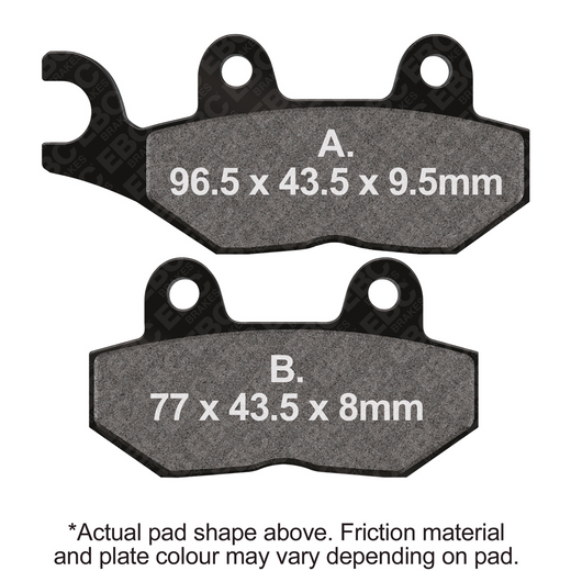 EBC Off Road Motorcycle Semi-Sintered Brake Pad FA214/2V with metal backing plate and friction surface for off-road motorcycle braking.
